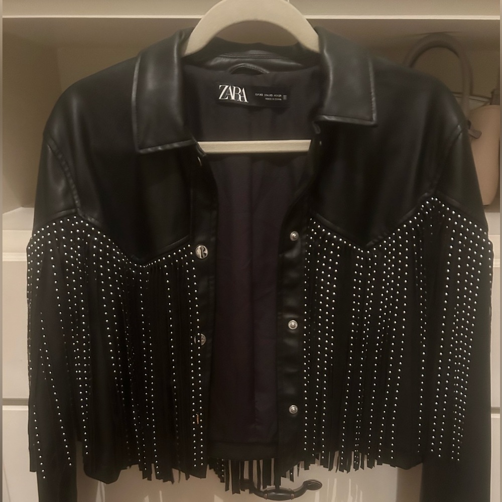 ZARA: Fringe Black Leather Jacket